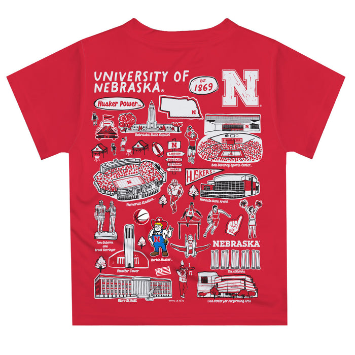 University of Nebraska Huskers Hand Sketched Vive La Fete Impressions Artwork Boys Red Short Sleeve Tee Shirt - Vive La Fête - Online Apparel Store