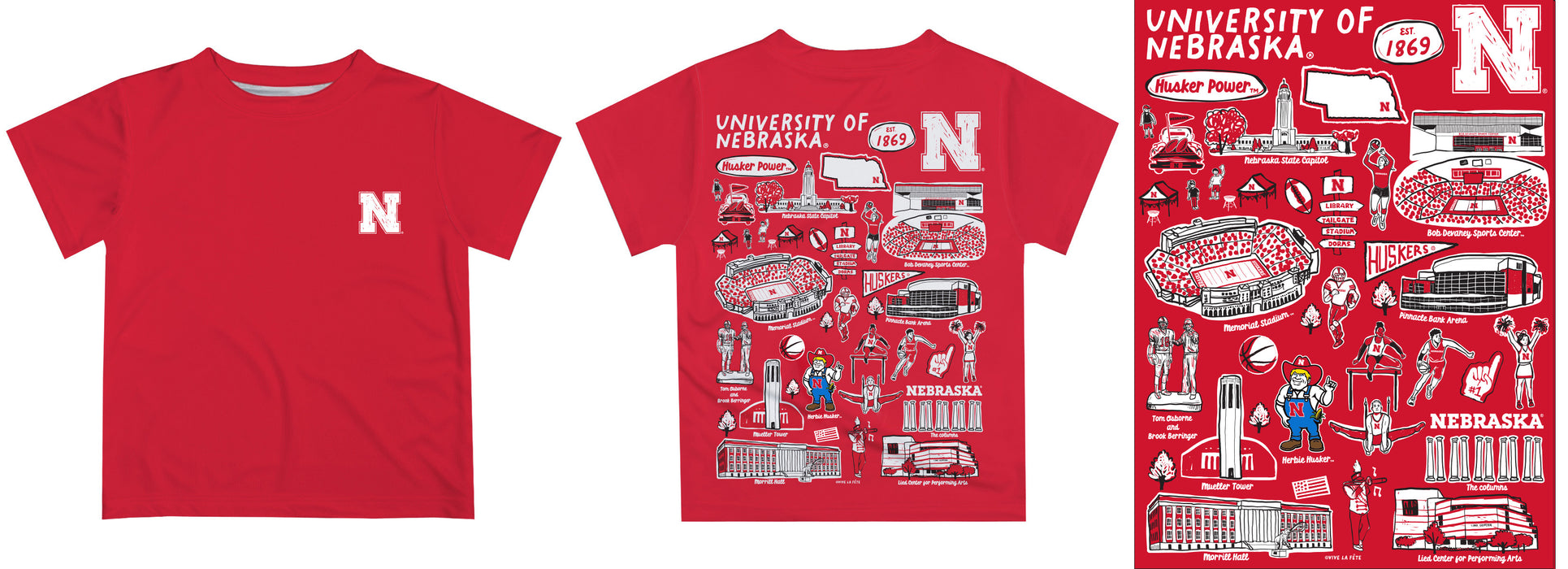 University of Nebraska Huskers Hand Sketched Vive La Fete Impressions Artwork Boys Red Short Sleeve Tee Shirt - Vive La Fête - Online Apparel Store
