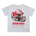University of Nebraska Huskers Original Dripping Football Helmet White T-Shirt by Vive La Fete