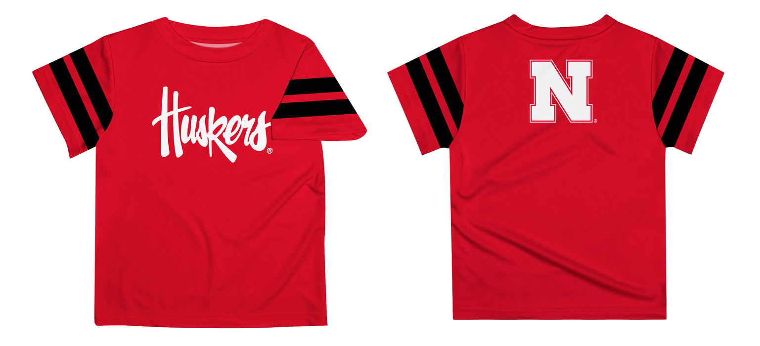 University of Nebraska Huskers Vive La Fete Boys Game Day Red Short Sleeve Tee with Stripes on Sleeves - Vive La Fête - Online Apparel Store