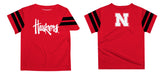 University of Nebraska Huskers Vive La Fete Boys Game Day Red Short Sleeve Tee with Stripes on Sleeves - Vive La Fête - Online Apparel Store