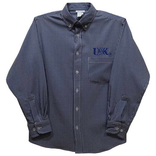 Nebraska-Kearney Lopers UNK Embroidered Navy Gingham Long Sleeve Button Down
