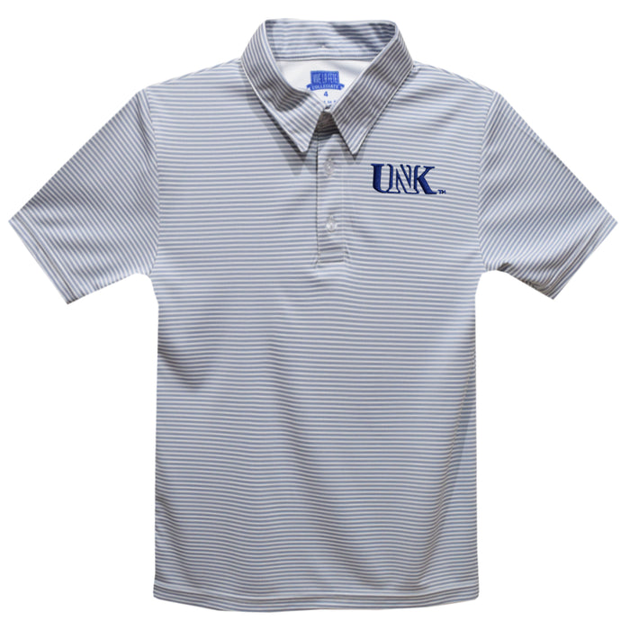 Nebraska-Kearney Lopers UNK Embroidered Gray Stripes Short Sleeve Polo Box Shirt