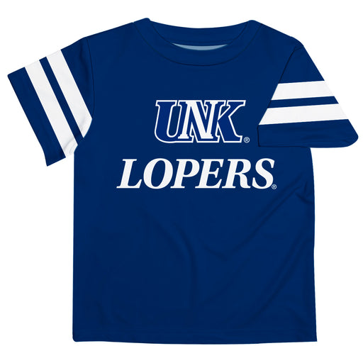 Nebraska-Kearney Lopers Vive La Fete Boys Game Day Blue Short Sleeve Tee with Stripes on Sleeves