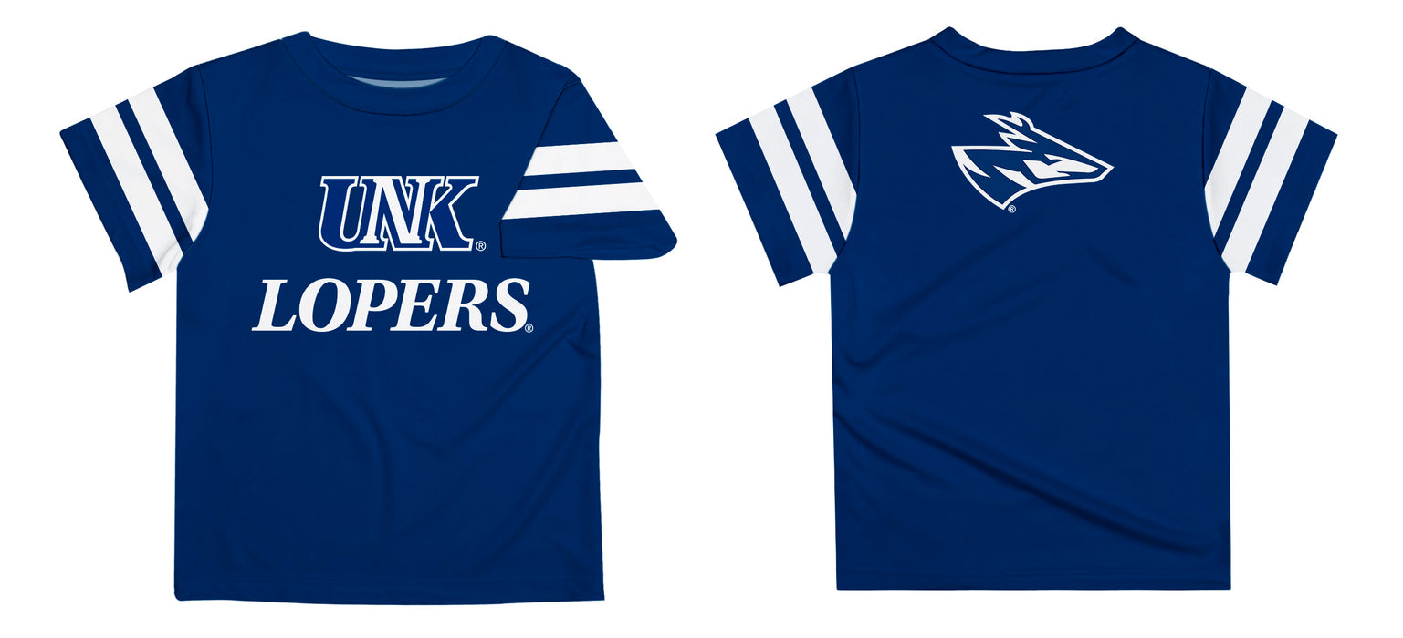 Nebraska-Kearney Lopers Vive La Fete Boys Game Day Blue Short Sleeve Tee with Stripes on Sleeves - Vive La Fête - Online Apparel Store
