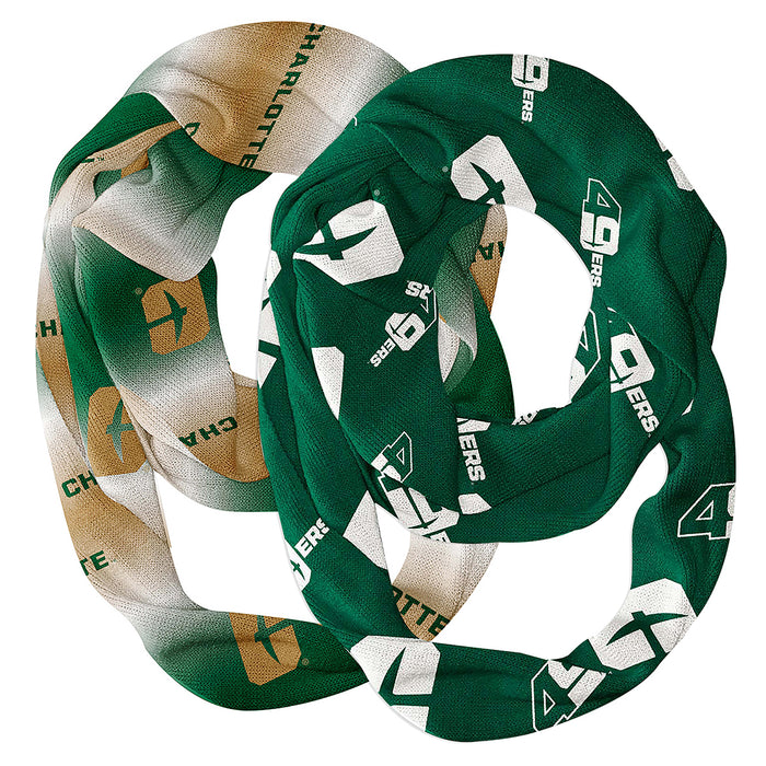 UNC Charlotte 49ers Vive La Fete All Over Logo Collegiate Women Set of 2 Light Weight Ultra Soft Infinity Scarfs