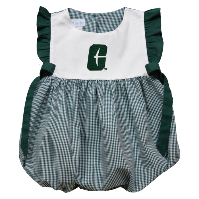 UNC University of North Carolina at Charlotte 49ers Embroidered Hunter Green Gingham Short Sleeve Girls Bubble
