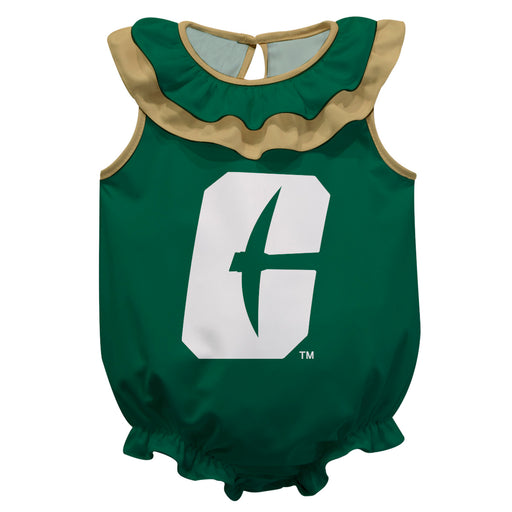 UNC Charlotte 49ers Green Sleeveless Ruffle Onesie Logo Bodysuit