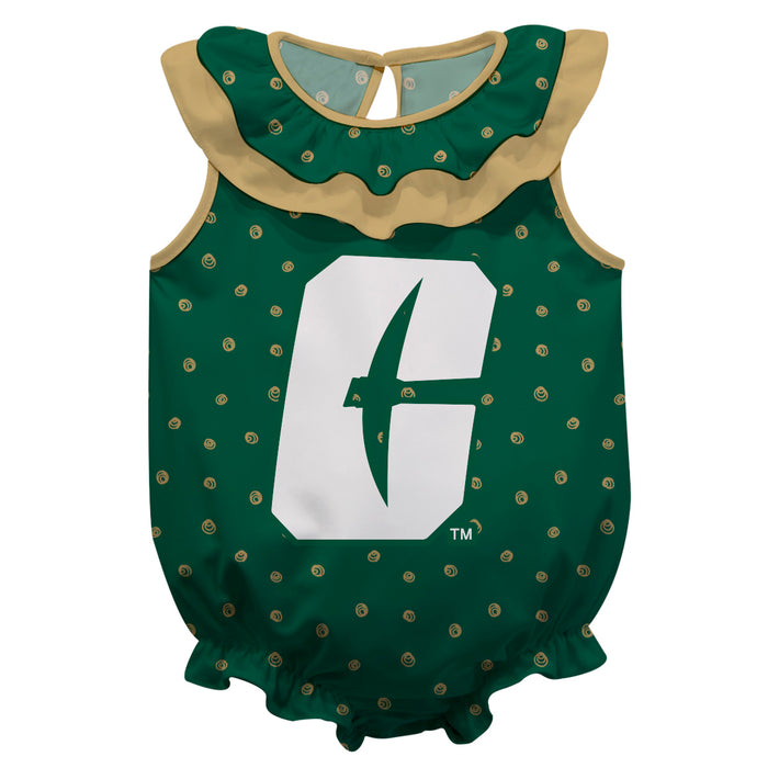 UNC Charlotte 49ers Swirls Green Sleeveless Ruffle Onesie Logo Bodysuit