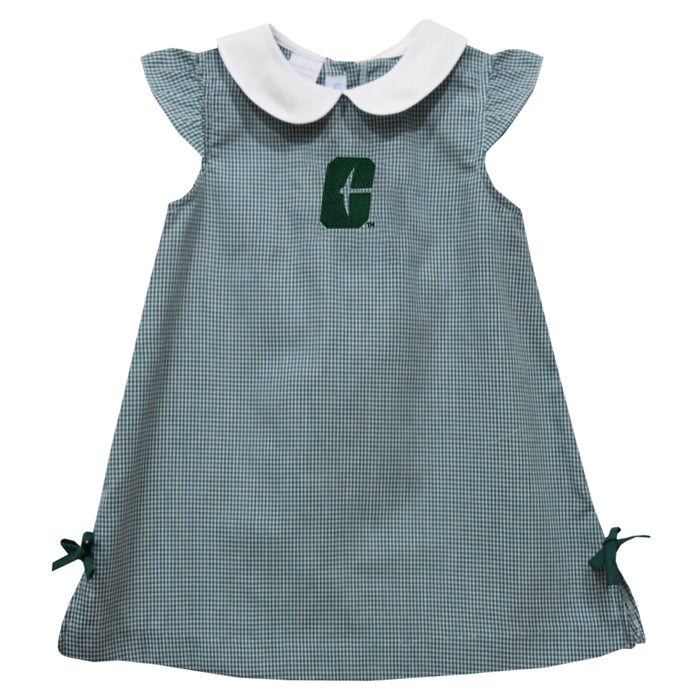 UNC University of North Carolina at Charlotte 49ers Embroidered Hunter Green Gingham A Line Dresss