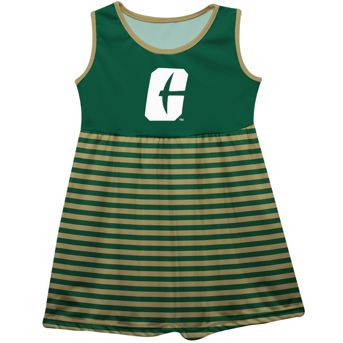 UNC Charlotte 49ers Vive La Fete Girls Game Day Sleeveless Tank Dress Solid Green Logo Stripes on Skirt