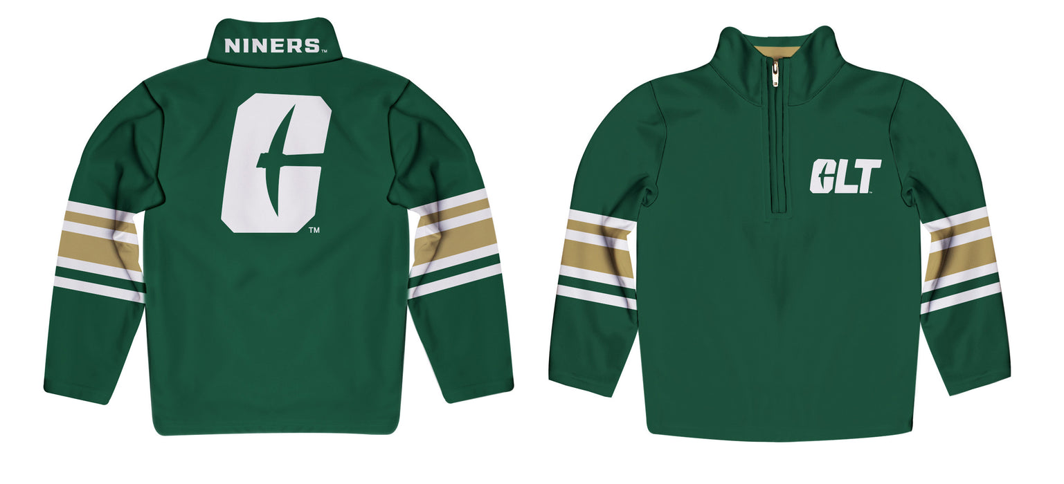 UNC Charlotte 49ers Vive La Fete Game Day Green Quarter Zip Pullover Stripes on Sleeves - Vive La Fête - Online Apparel Store