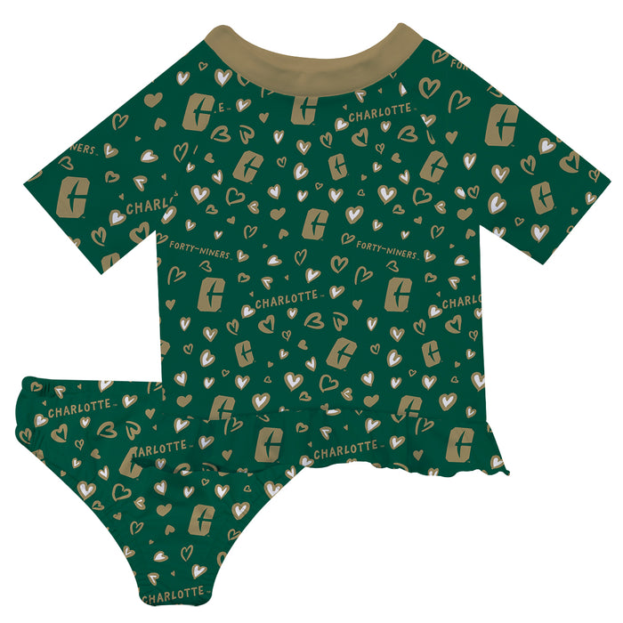 UNC University of North Carolina at Charlotte 49ers  Vive La Fete All Over Logo Green Long Sleeve Bikini Set