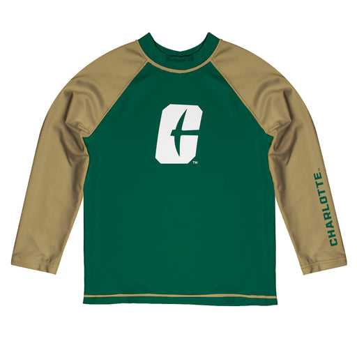 UNC Charlotte 49ers Vive La Fete Logo Green Gold Long Sleeve Raglan Rashguard