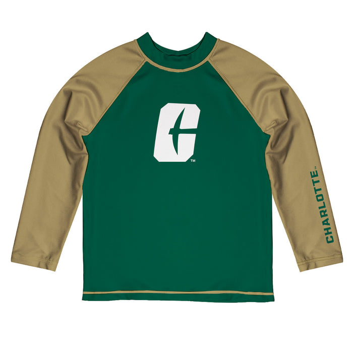 UNC Charlotte 49ers Vive La Fete Logo Green Gold Long Sleeve Raglan Rashguard