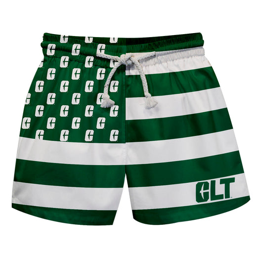 UNC Charlotte 49ers Vive La Fete Game Day Green White Flag Swimtrunks V1