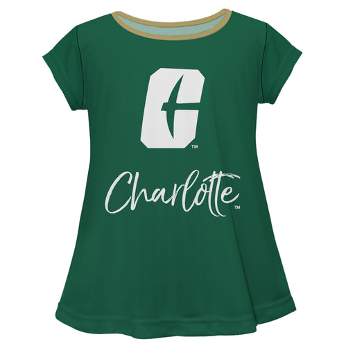 UNC Charlotte 49ers Vive La Fete Girls Game Day Short Sleeve Green Top with School Logo and Name
