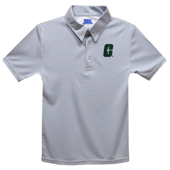 UNC University of North Carolina at Charlotte 49ers Embroidered Gray Stripes Short Sleeve Polo Box Shirt