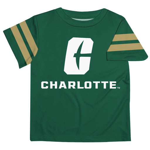 UNC Charlotte 49ers Vive La Fete Boys Game Day Green Short Sleeve Tee with Stripes on Sleeves