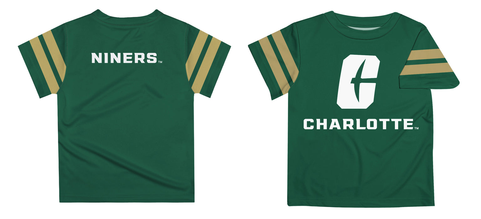 UNC Charlotte 49ers Vive La Fete Boys Game Day Green Short Sleeve Tee with Stripes on Sleeves - Vive La Fête - Online Apparel Store