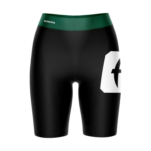 UNC Charlotte 49ers Vive La Fete Game Day Logo on Thigh and Waistband Black and Green Women Bike Short 9 Inseam