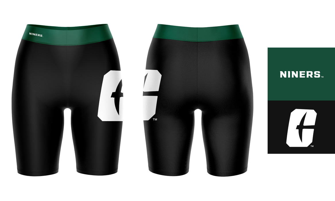 UNC Charlotte 49ers Vive La Fete Game Day Logo on Thigh and Waistband Black and Green Women Bike Short 9 Inseam - Vive La Fête - Online Apparel Store