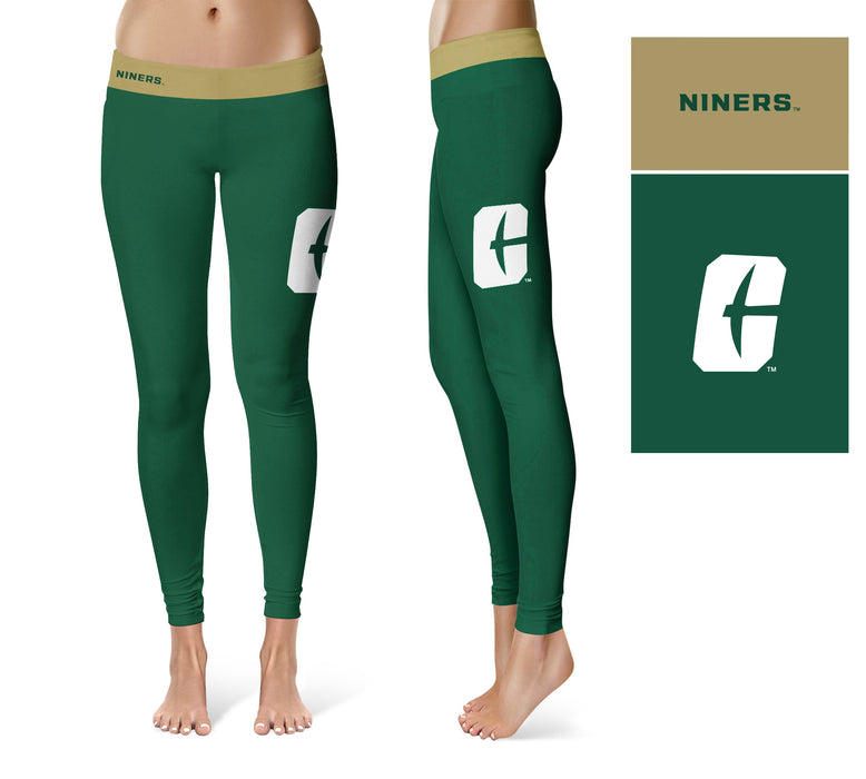 UNC Charlotte 49ers Vive La Fete Game Day Collegiate Logo on Thigh Green Women Yoga Leggings 2.5 Waist Tights - Vive La Fête - Online Apparel Store