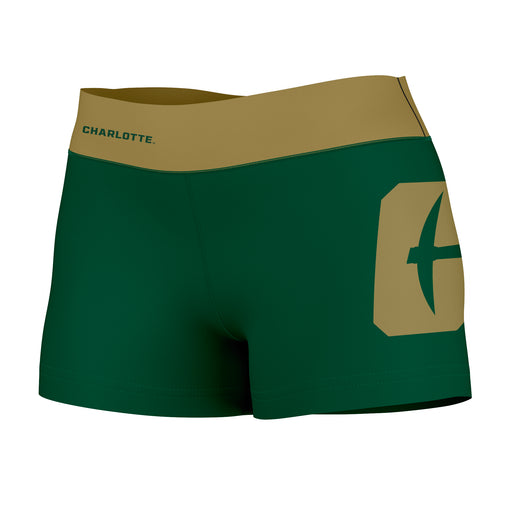 UNC Charlotte 49ers Vive La Fete Logo on Thigh & Waistband Green Gold Women Yoga Booty Workout Shorts 3.75 Inseam