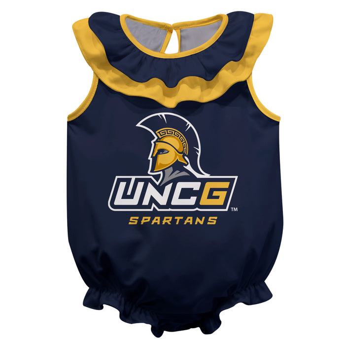 UNCG Spartans Blue Sleeveless Ruffle Onesie Logo Bodysuit by Vive La Fete