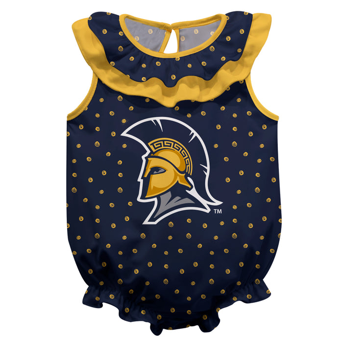 UNCG Spartans Swirls Blue Sleeveless Ruffle Onesie Logo Bodysuit