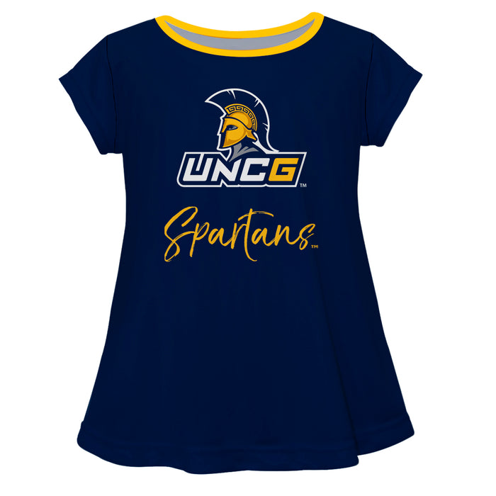 UNCG Spartans Vive La Fete Girls Game Day Short Sleeve Navy Top with School Logo and Name - Vive La Fête - Online Apparel Store