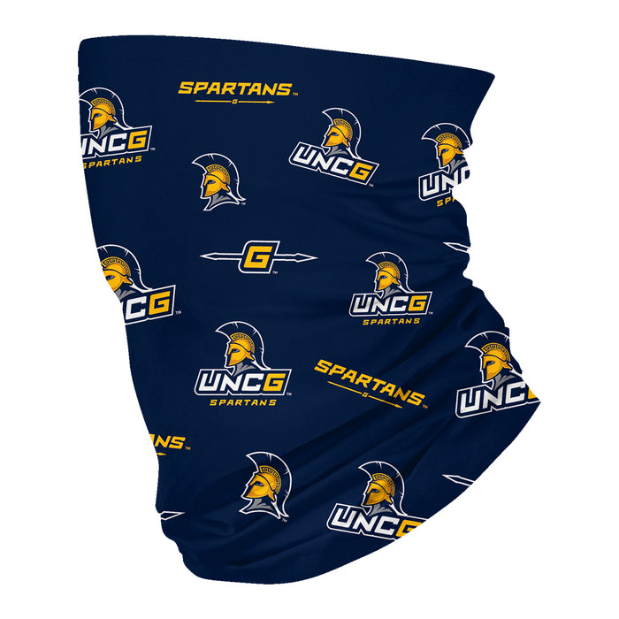 UNCG Spartans Vive La Fete All Over Logo Game Day  Collegiate Face Cover Soft 4-Way Stretch Neck Gaiter - Vive La Fête - Online Apparel Store