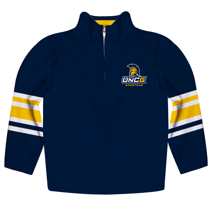 UNC Greensboro Spartans UNCG Vive La Fete Game Day Navy Quarter Zip Pullover Stripes on Sleeves - Vive La Fête - Online Apparel Store