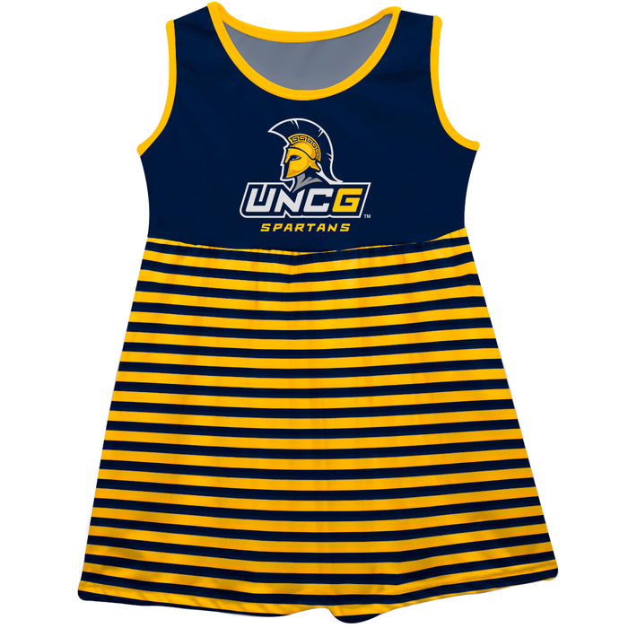 UNCG Spartans Vive La Fete Girls Game Day Sleeveless Tank Dress Solid Navy Logo Stripes on Skirt - Vive La Fête - Online Apparel Store