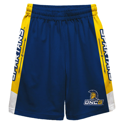 UNC Greensboro Spartans UNCG Vive La Fete Game Day Blue Stripes Boys Solid Gold Athletic Mesh Short