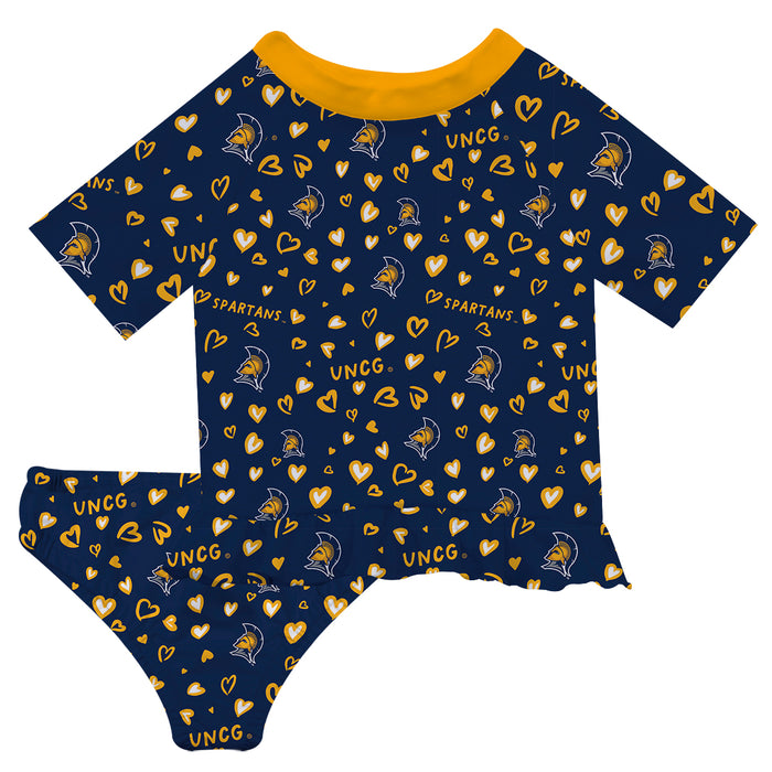 UNC Greensboro Spartans UNCG Vive La Fete All Over Logo Blue Long Sleeve Bikini Set