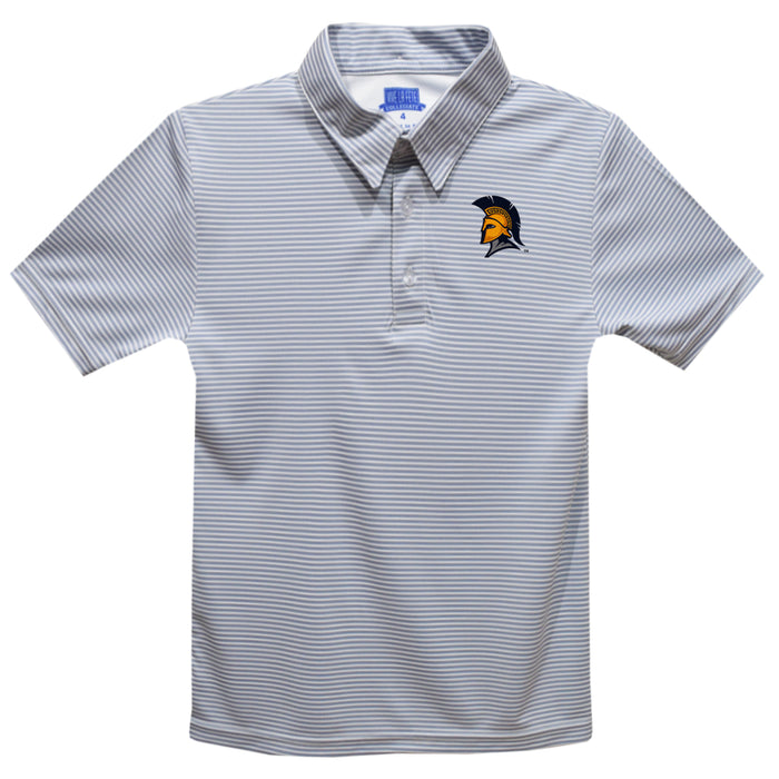 UNC Greensboro Spartans UNCG Embroidered Gray Stripes Short Sleeve Polo Box Shirt