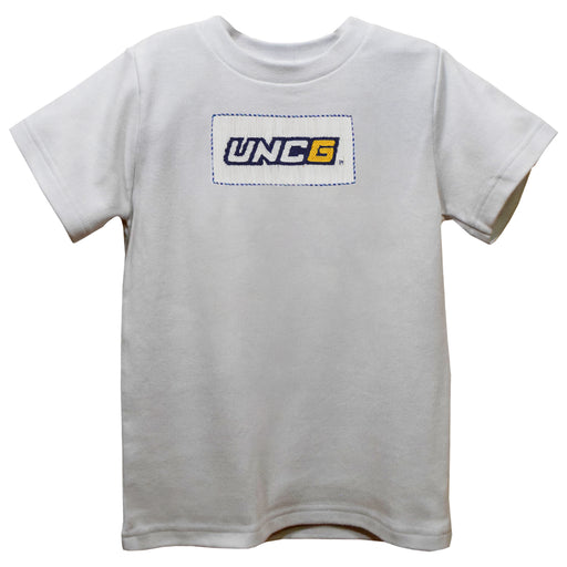 UNC Greensboro Spartans UNCG Smocked White Knit Short Sleeve Boys Tee Shirt