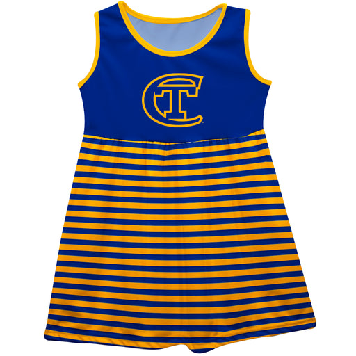 City Tech Yellow Jackets NYCCT Blue and Gold Sleeveless Tank Dress with Stripes on Skirt by Vive La Fete