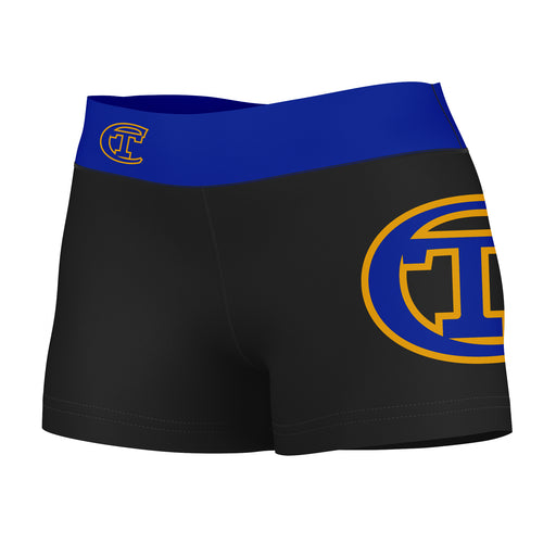 City Tech Yellow Jackets NYCCT Logo on Thigh and Waistband Black and Blue Women Yoga Booty Workout Shorts 3.75 Inseam"