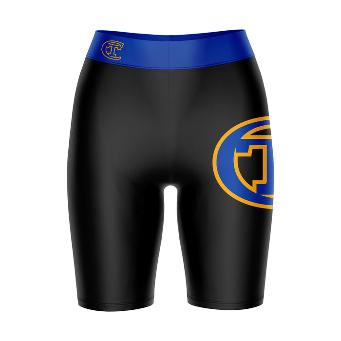 City Tech Yellow Jackets NYCCT Vive La Fete Game Day Logo on Thigh and Waistband Black & Blue Women Bike Short 9 Inseam"