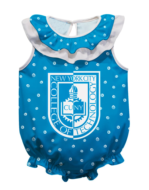 City Tech Yellow Jackets NYCCT Swirls Blue Sleeveless Ruffle Onesie Logo Bodysuit