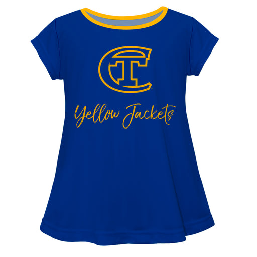 City Tech Yellow Jackets NYCCT Vive La Fete Girls Game Day Short Sleeve Blue Top with School Logo and Name
