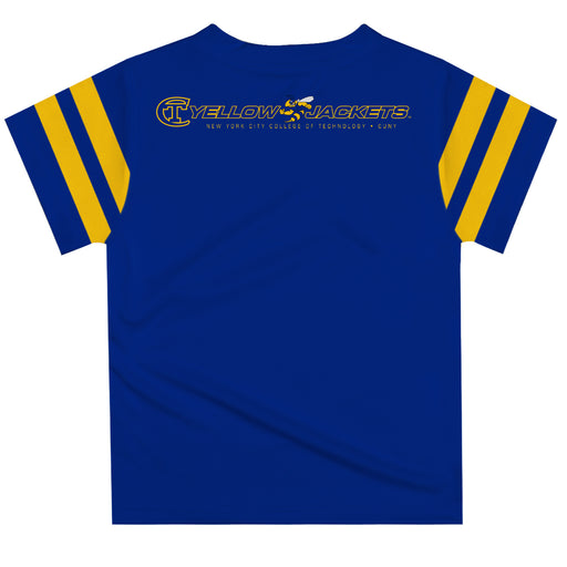 City Tech Yellow Jackets NYCCT Vive La Fete Boys Game Day Blue Short Sleeve Tee with Stripes on Sleeves - Vive La Fête - Online Apparel Store