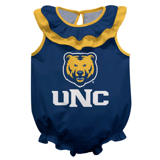 University of Northern Colorado Bears UNC Blue Sleeveless Ruffle Onesie Logo Bodysuit by Vive La Fete