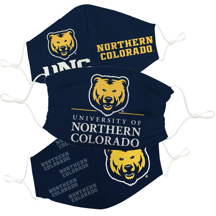 University of Northern Colorado Bears UNC 3 Ply Face Mask 3 Pack Game Day Collegiate Unisex Face Cover Reusable Washable - Vive La Fête - Online Apparel Store