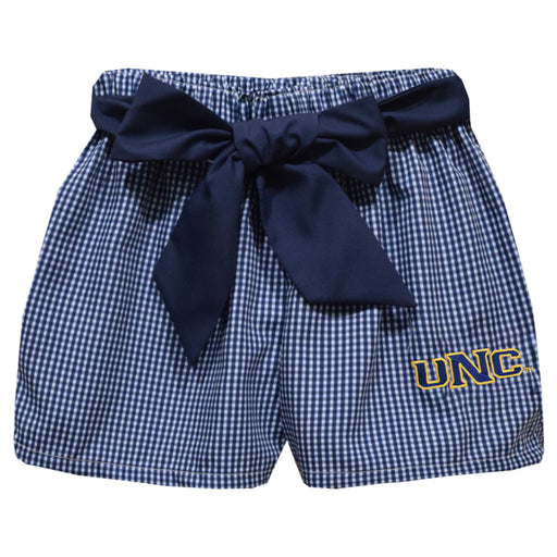 University of Northern Colorado Bears UNC Embroidered Navy Gingham Girls Short with Sash
