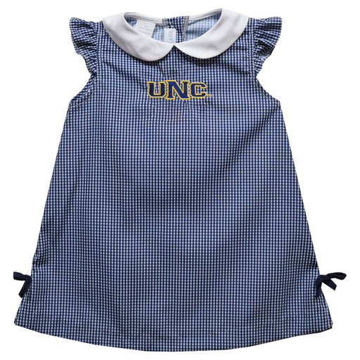 University of Northern Colorado Bears UNC Embroidered Navy Gingham  A Line Dress