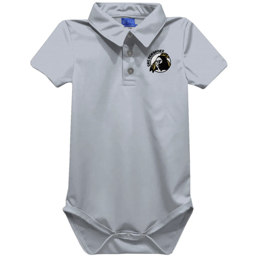 North Carolina at Pembroke Braves Embroidered Gray Solid Knit Boys Polo Bodysuit