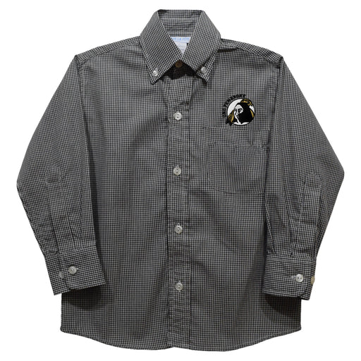 North Carolina at Pembroke Braves Embroidered Black Gingham Long Sleeve Button Down